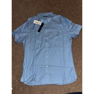 Perry Ellis Men’s Collared Shirt With Pocket Short Sleeve Blue Button Down SMALL